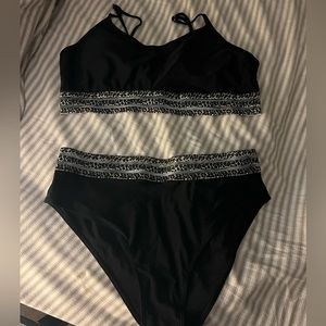 Black and leopard high waisted bikini